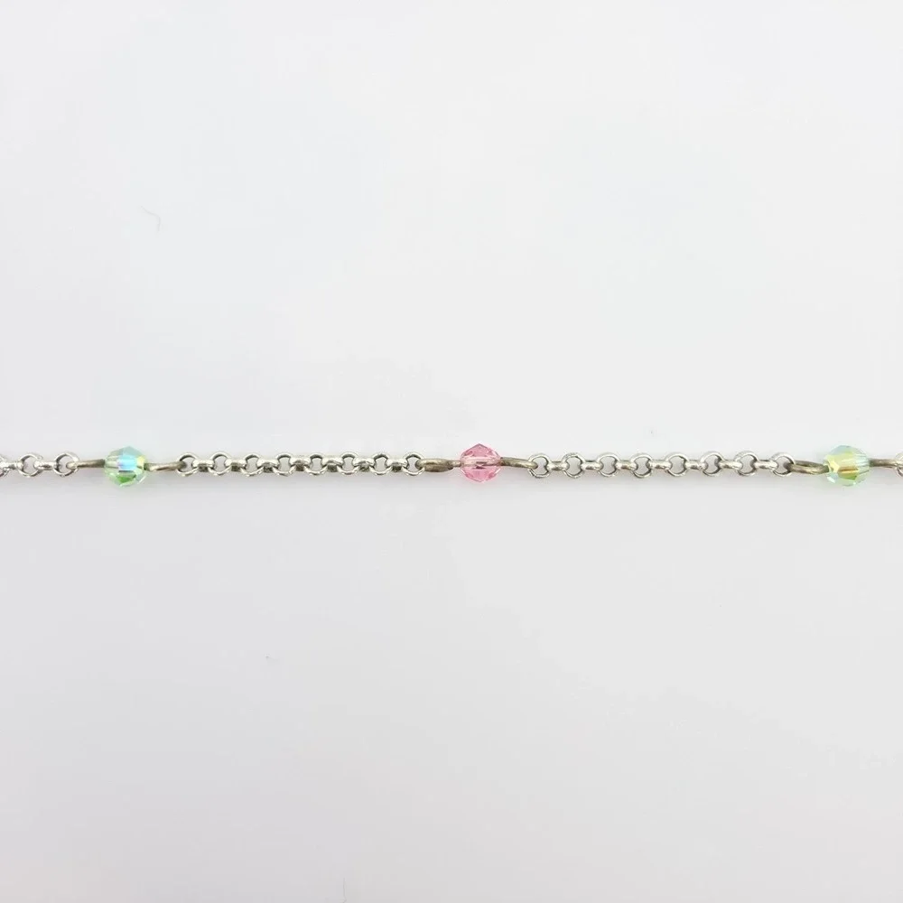 BRIGHTON Flutter Y Necklace Butterfly Pink Green Crystal Enamel Silver Plate 19" - Picture 9 of 12
